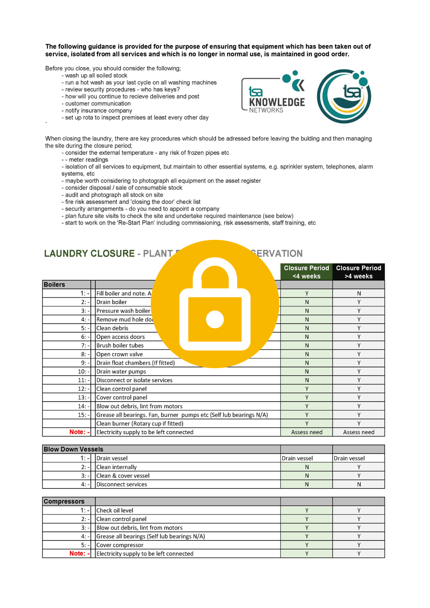 Laundry Closure Plant Preservation (Mothball) Checklist 2020