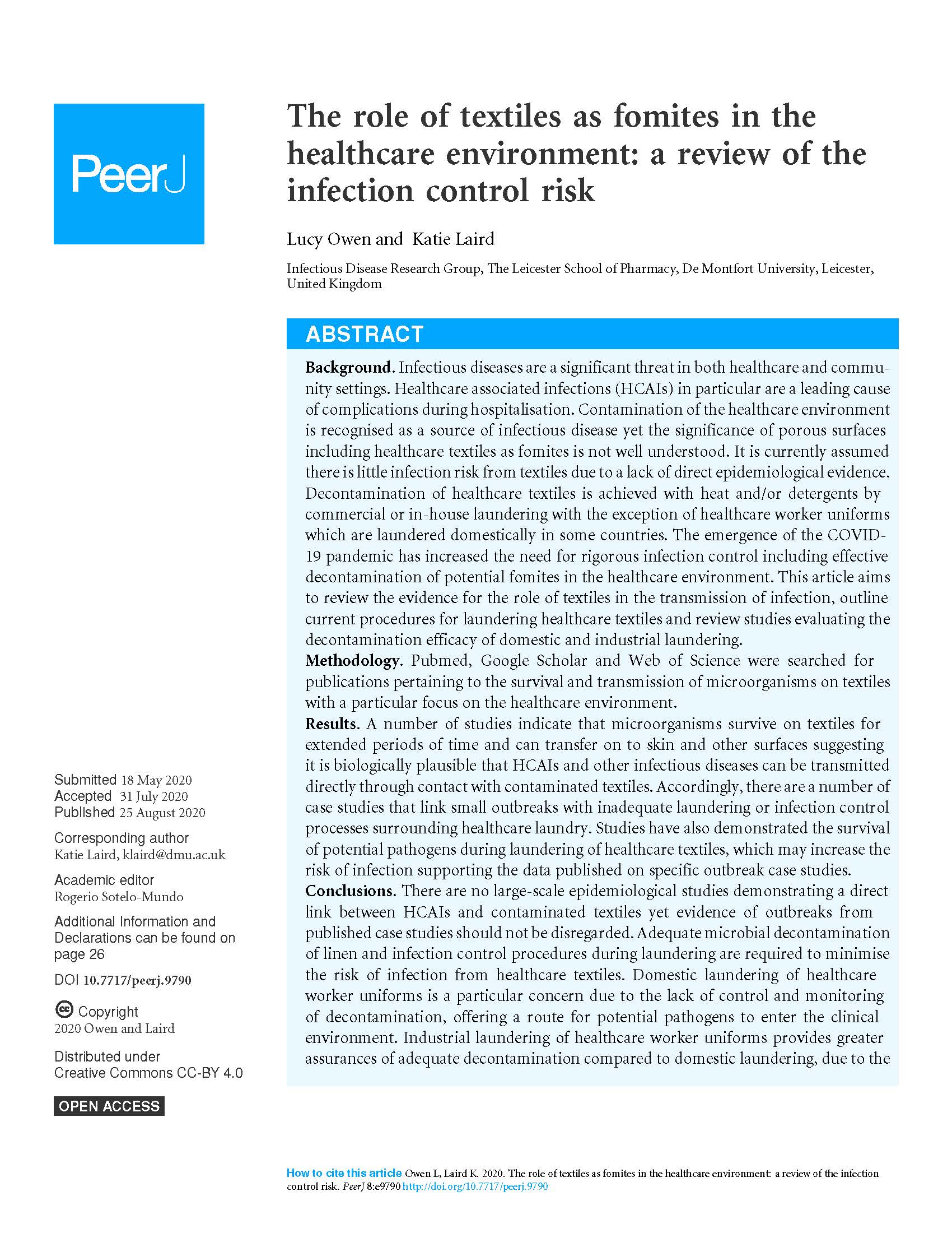 The role of textiles as fomites in the healthcare environment: a review of the infection control risk