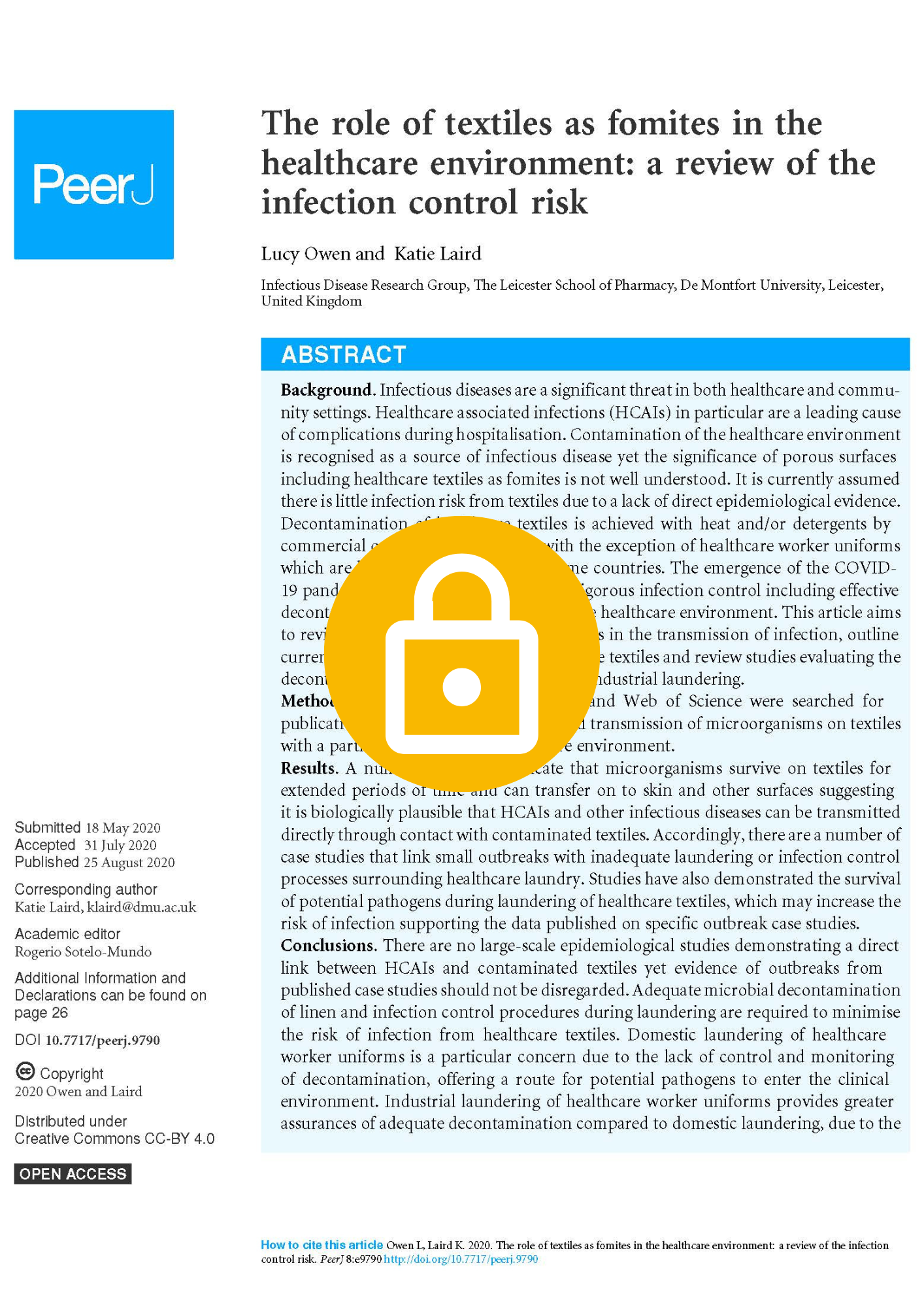The role of textiles as fomites in the healthcare environment: a review of the infection control risk